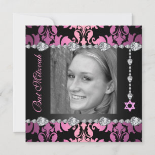 Invitation Diamond Design Photo Bat mitzvah Anniversaire invi