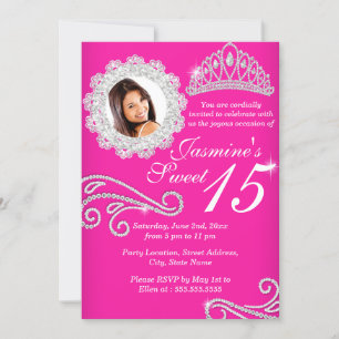 Invitation Diamond en argent chaud Tiara Photo Quinceanera