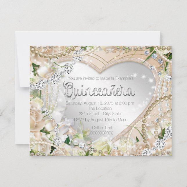 Invitation Diamond et Perle Rose Blanche Quinceanera (Devant)