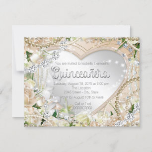 Invitation Diamond et Perle Rose Blanche Quinceanera