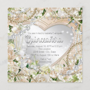 Invitation Diamond et Perle Rose Blanche Quinceanera