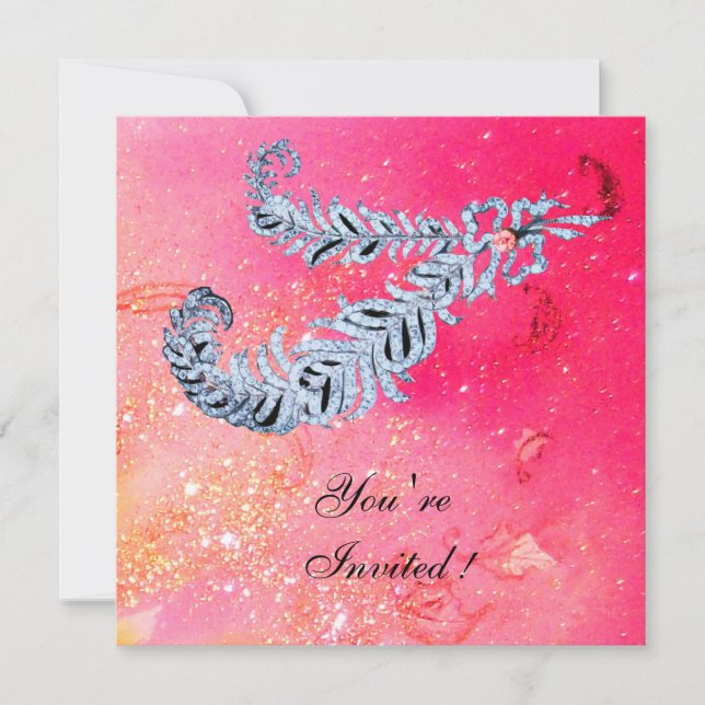Invitation DIAMOND FEATHERS , paillettes roses (Devant)