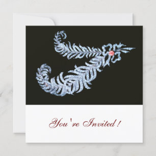 Invitation DIAMOND FEATHERS ROSE GEM noir blanc Mariage