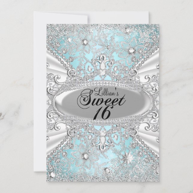 Invitation Diamond Flocon de Neige Bleu Hiver Merveilleux Swe (Devant)
