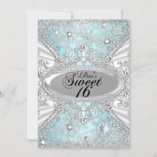Invitation Diamond Flocon de Neige Bleu Hiver Merveilleux Swe
