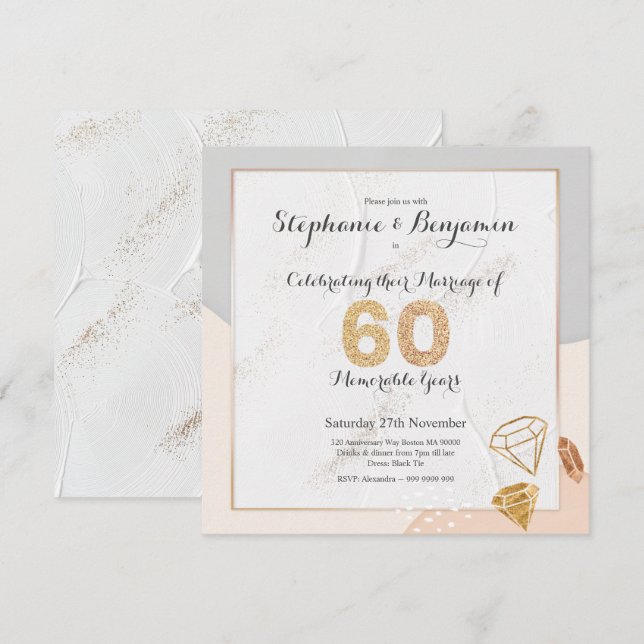 Invitation Diamond Glitter 60e anniversaire de mariage Élégan (Devant / Derrière)