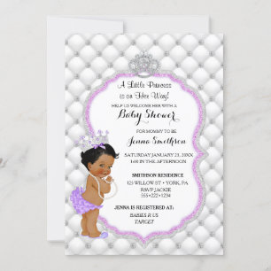 Invitation Diamond Glitter Ethnic Princess Baby Girl Lavender