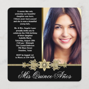 Invitation Diamond Gold Black et Gold Photo Quinceanera
