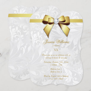 Invitation Diamond Gold Bow, Ruban & Damask Anniversaire Part