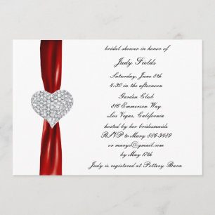 Invitation Diamond Heart Red Mariage nuptiale de douche Invit