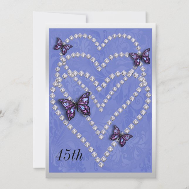 Invitation Diamond Hearts & Butterflies 45e Anniversaire (Devant)