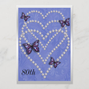 Invitation Diamond Hearts & Butterflies 80e anniversaire