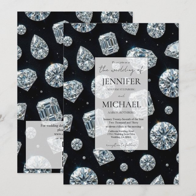 Invitation Diamond High End Formal | Mariage QR Code de Luxe (Devant / Derrière)