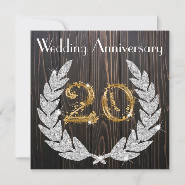 Invitation Diamond Laurel & Gold 20e anniversaire de Mariage (Devant)