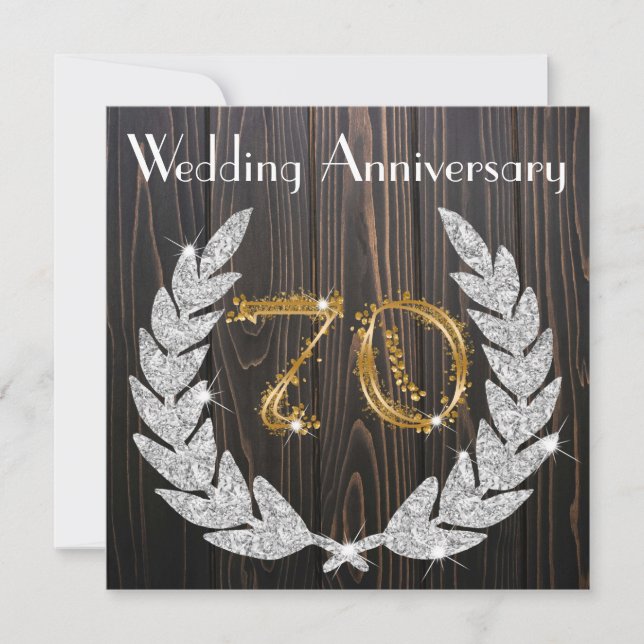 Invitation Diamond Laurel & Gold 70e anniversaire Mariage Inv (Devant)