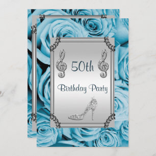Invitation Diamond Music Note, Stiletto & Blue Roses 50e