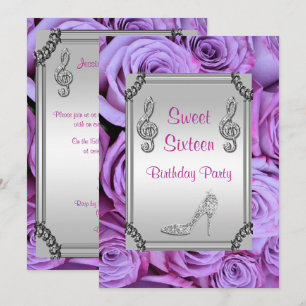 Invitation Diamond Music Note, Stiletto & Rose Sweet 16