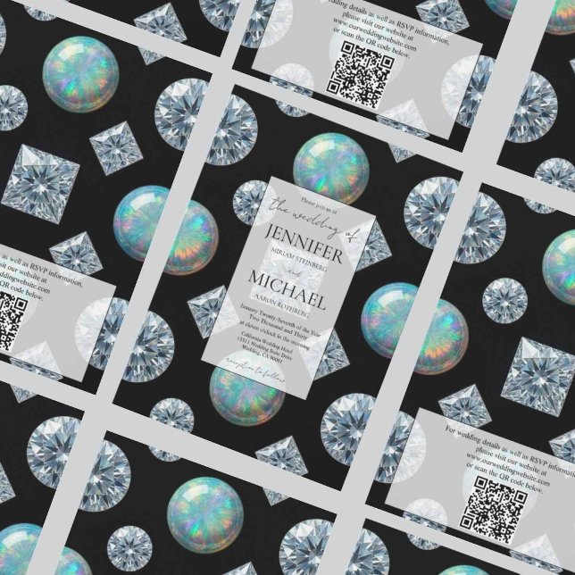 Invitation Diamond + Opales Formel | Luxe Code QR Mariage (Créateur téléchargé)