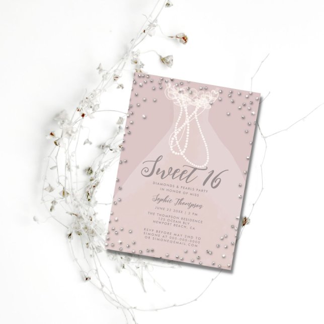 Invitation Diamond Pearl Princess Ruffle Robe Douce 16 Partie (Créateur téléchargé)