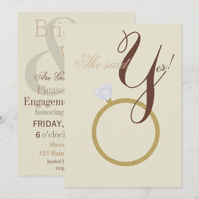 Invitation Diamond Ring Elle A Dit Oui Rustic ShowParty (Devant / Derrière)