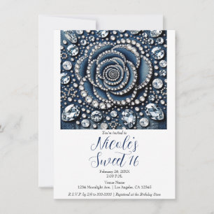 Invitation Diamond Rose & Denim Glam Sweet 16 Fête d'annivers