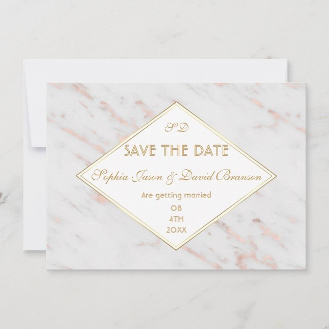 Invitation Diamond Rose Gold Marbre Mariage ENREGISTRER LA DA (Devant)