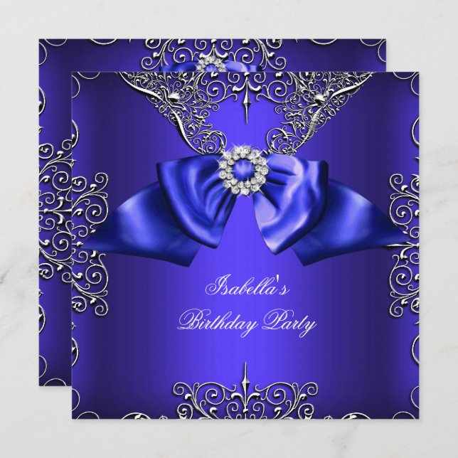 Invitation Diamond Royal Bleu violet argent élégant Anniversa (Devant / Derrière)