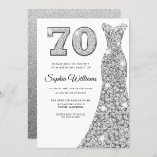 Invitation Diamond Silver Dress Womans 70e fête d'anniversair