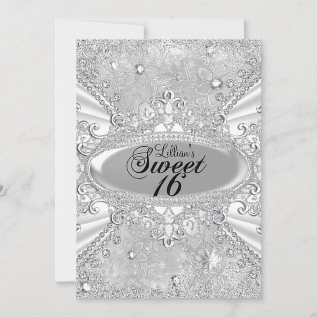 Invitation Diamond Snowflake Winter Wonderland Sweet 16 (Devant)