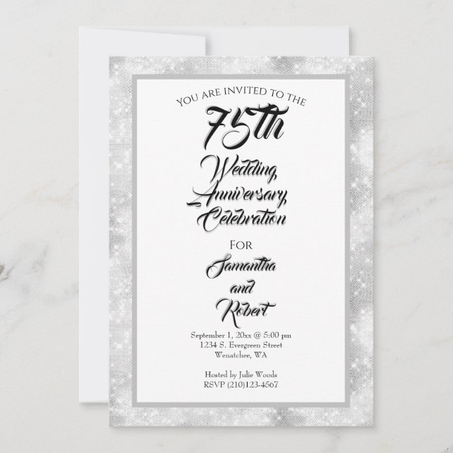 Invitation Diamond Sparkles 75e anniversaire de mariage (Devant)