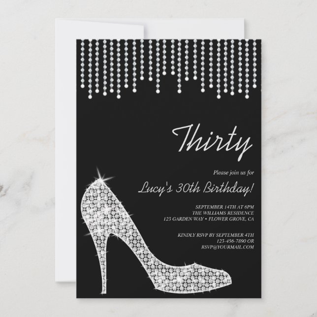 Invitation Diamond Stiletto et perles suspendues 30e annivers (Devant)