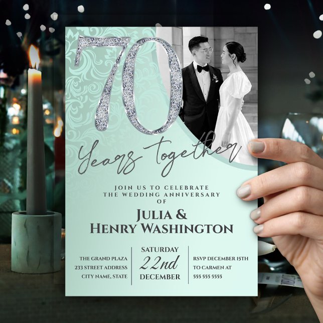 Invitation Diamond Texture Text 70th Wedding Anniversary  (Créateur téléchargé)