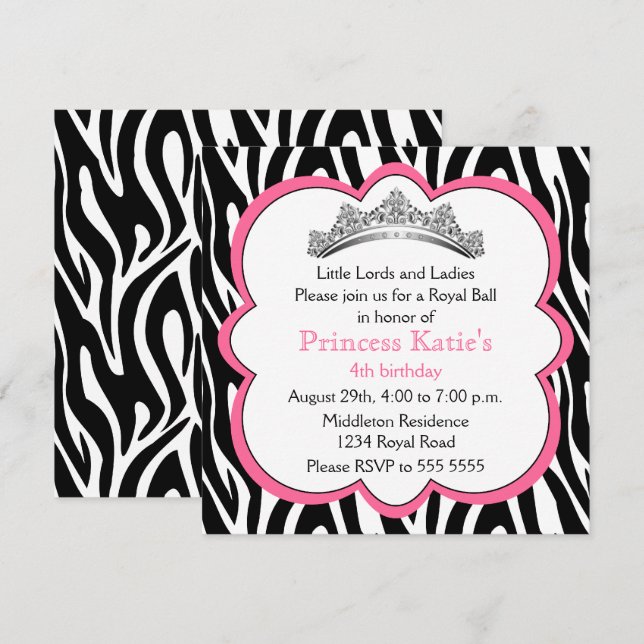 Invitation Diamond Tiara fête d'anniversaire (Devant / Derrière)