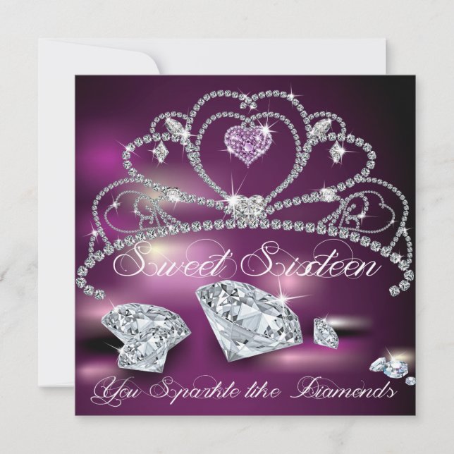 Invitation Diamond Tiara Glitzy Sweet sixteen (Devant)