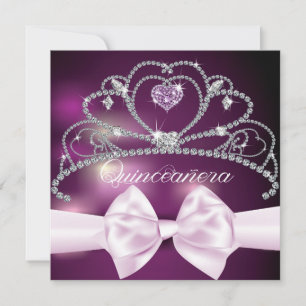 Invitation Diamond Tiara Pink Bow Quinceañera