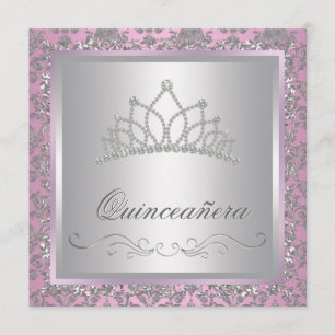 Invitation Diamond Tiara Pink Princess Party