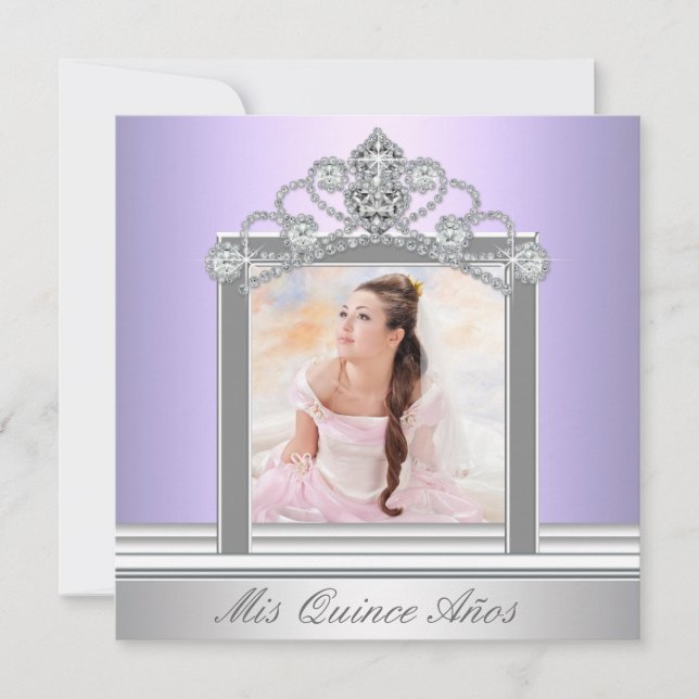 Invitation Diamond Tiara Purple Photo Quinceanera (Devant)