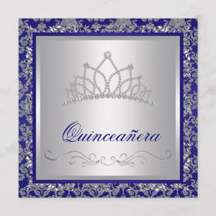 Invitation Diamond Tiara Royal Navy Quinceanera