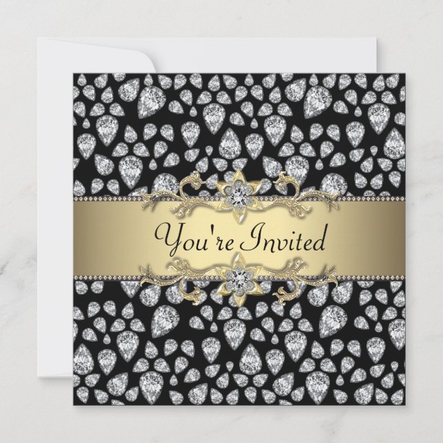 Invitation Diamonds Black Gold All Occasion Party (Devant)