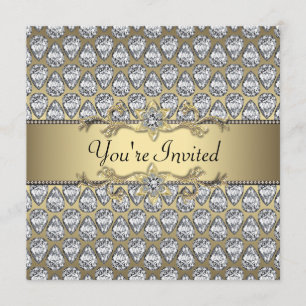 Invitation Diamonds Black & Gold All Occasion Party Invitatio