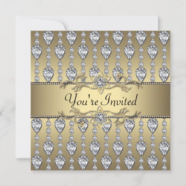 Invitation Diamonds Black & Gold All Occasion Party Invitatio (Devant)