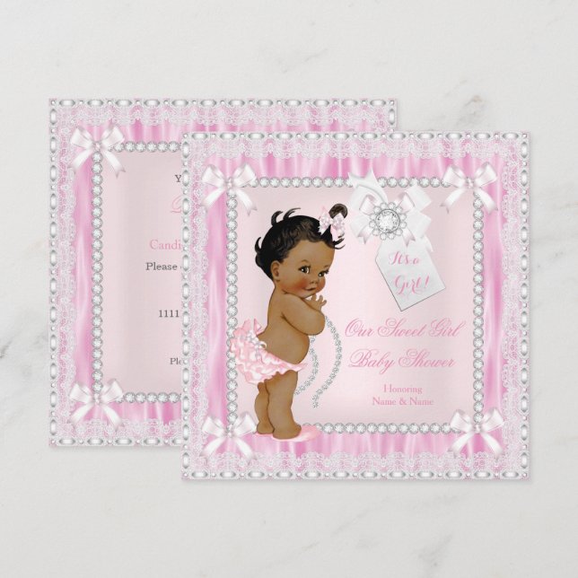Invitation Diamonds dentelle douce petite ethnique Baby showe (Devant / Derrière)