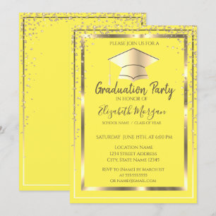 Invitation Diamonds Gold Grad Casquette Jaune Graduation
