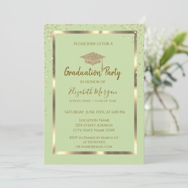 Invitation Diamonds Gold Grad Casquette Light Green Graduatio (Debout devant)
