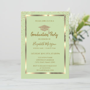 Invitation Diamonds Gold Grad Casquette Light Green Graduatio