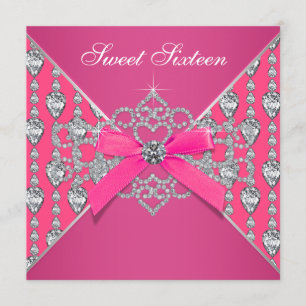 Invitation Diamonds Hot Pink Sweet 16 Anniversaire