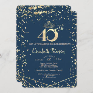 Invitation Diamonds Marine Blue Gold 40e fête d'anniversaire