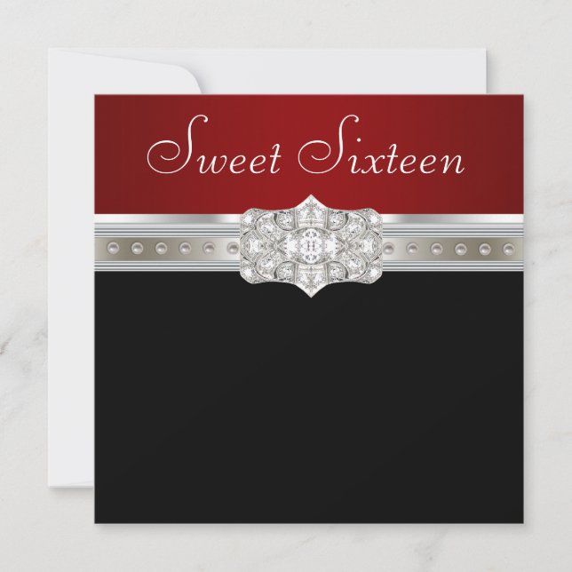 Invitation Diamonds Pearl Ruby Red Sweet sixteen Anniversaire (Devant)