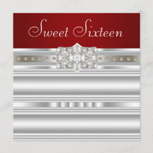 Invitation Diamonds Pearl Ruby Red Sweet sixteen Anniversaire