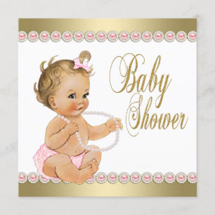 Invitation Diamonds Pearls Baby shower d'or rose